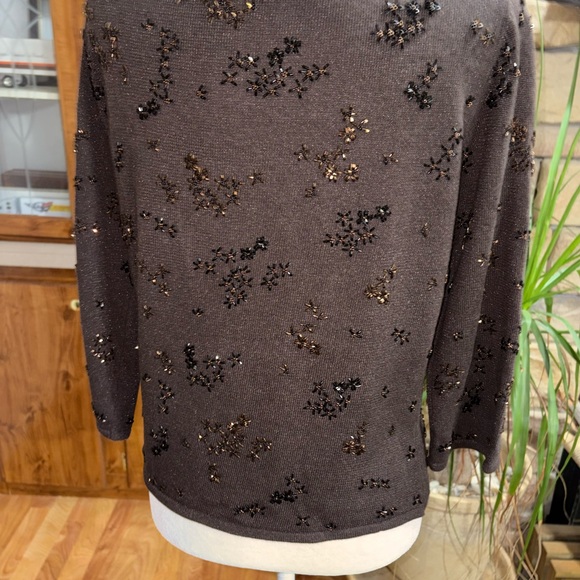 CARMEN MARC VALVO COLLECTION SIZE LARGE BROWN 3/4 SLEEVE EMBELLISHED TOP - Picture 4 of 4
